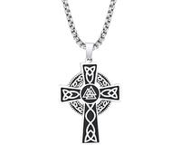 ZIAFRPN Collar para Hombre Collares de Cruz de Nudo Celta para Hombre, Impermeable nórdico Vikingo Amuleto Colgante Collar joyería Regalos de Moda