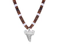 ZIAFRPN Collar para Hombre Retro Shark Teeth Colgante Collar para Mujeres Hombres, cáscara de Coco Natural Arcilla Suave Madera con Cuentas Collar Gargantilla Joyería Regalo Moda
