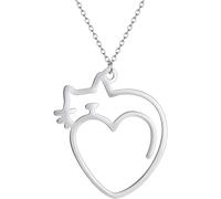 ZIAFRPN Collar para Hombres, Collar de corazón de Gatito Kawaii para Mujeres Gargantilla Cadenas de Acero línea de Gato Simple Regalos de joyería Femenina