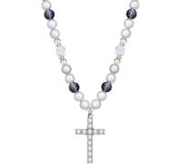 ZIAFRPN Collares Colgantes de Cruz de Cristal para Hombres niños, Gargantilla de Cadena de Perla Redonda Blanca, joyería de Diamantes de imitación de Hip-Hop
