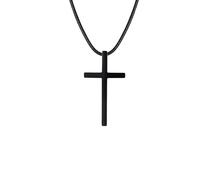 ZIAFRPN Collares con Colgante de Cruz Simple para Hombres y niños, Colgante de Acero Inoxidable con Cuerda de Cera Negra, Regalo de bendición de oración