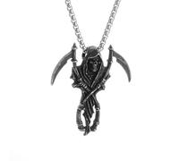 ZIAFRPN Collares de joyería para Hombre Vintage Gótico Grim Reaper Doble Guadaña Calavera Colgante Collar Hombre Halloween Rock Party Punk Joyería Regalos