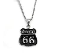 ZIAFRPN Estados Unidos Ruta 66 Señal Geometría Negro Collar de Acero Inoxidable Viaje por Carretera histórica Charm Suéter Cadena Joyería