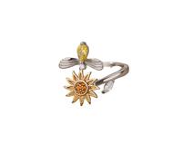 ZIAFRPN Girasol Giratorio Abeja Anillo Abierto Mujer Encanto estético Cristal Ajustable Anillo Abierto joyería Femme Regalos de Moda