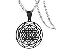 ZIAFRPN Hombre Sri Yantra Mandala Colgante Collar en Negro Amuleto de la Suerte Bendecido Energizado Joyería Espiritual 24 Pulgadas
