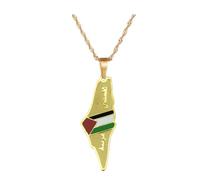 ZIAFRPN Israel Palestina Mapa del país Bandera Colgante Collar para Hombres Mujeres Collares de Oro de Acero Inoxidable Joyería Regalos