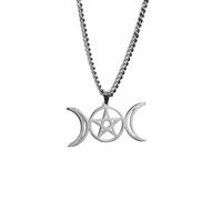 ZIAFRPN Luna Doble Curvada Colgante de Estrella de Cinco Puntas Collar de Acero Inoxidable Collar de Moda de Mujer Joyería Guardiana