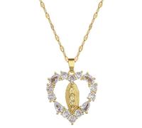 ZIAFRPN Magnífico Collar Colgante de circón de Retrato Sagrado en Forma de corazón para Mujer joyería de Cadena de Acero Inoxidable Regalo de Amor