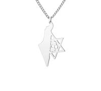 ZIAFRPN Mapa de Israel Collar de Acero Inoxidable Hombres y Mujeres David Star Judío Israel Mapa Fútbol Fiesta Joyería Regalo