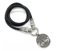 ZIAFRPN Moda Cabezas de Lobo Cadena de Cuero Colgante del Árbol de la Vida Amuleto de Lobos Collar Vikingo Hombre Talismán