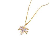 ZIAFRPN Moda Moda Moda Conjunto de Pendientes con microincrustaciones Ligero Lujo de Hoja de Arce Personalidad Temperamento Pendientes de Banquete Collar Cadena de clavícula Premio