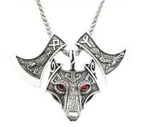 ZIAFRPN Moda Occhi Rossi Testa di Lupo Corvo Ascia Pendenti Viking Rune Talismano Amuleto Collana per Gli Uomini prezzie