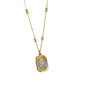 ZIAFRPN Moda Retro Solo Amor Una Rosa Collar Cuadrado Nicho Lindo Espejo Mágico Rosa Pareja Colgante Clavícula Cadena Charm Regalo