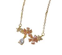 ZIAFRPN Moderno y Hermoso Collar Rosa de Doble Flor de Acero Inoxidable con Encanto de Flor clásico con Borla de Regalo de crisantemo