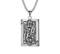 ZIAFRPN Retro Poker K Skull Colgante Collar Carlomagno Rey Cadena Collar para Hombres Punk Biker Gambler Lucky Jewelry