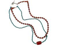 ZIAFRPN Retro Rojo Azul Contraste Colorido Cubos de Piedra Natural Collar de Cuentas para Mujeres Cuentas Gargantillas de Hilo Joyería Estética