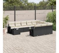 Ziaphsol 11-TLG. Juego de sofá de jardín de poliratán negro con espacio de almacenamiento, resistente a los rayos UV, diseño modular para terraza, balcón, comedor, 110 kg de carga