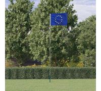 Ziaphsol Bandera de Europa con mástil de aluminio de 5,5 m, telescópico, resistente a la intemperie, con casquillo de suelo y suspensión para jardín, balcón, terraza, fiesta