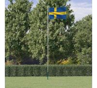 Ziaphsol Bandera de Suecia con mástil de aluminio de 6,08 m de altura ajustable, resistente a la intemperie, con casquillo de suelo y suspensión, ideal para jardín, fiesta, festival, balcón, terraza