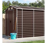 Ziaphsol Braun Cobertizo de acero galvanizado 191 x 895 x 198 cm, cobertizo de jardín con 4 orificios de ventilación, techo inclinado, protección de esquinas, espacio para herramientas, bicicleta