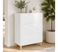 Ziaphsol Cajonera blanca brillante de 66 x 34,5 x 90 cm con 3 cajones para salón, dormitorio, oficina y pasillo, armario de almacenamiento versátil con material de madera resistente
