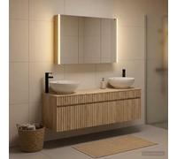 Ziaphsol Juego de 4 armarios de baño de roble Sonoma de 103,5 x 15,5 x 70 cm, montaje en pared con iluminación de espejo para un diseño funcional y suficiente espacio de almacenamiento
