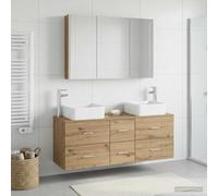 Ziaphsol Juego de muebles de baño de 4 piezas de roble Artisan, madera y cristal, montaje en pared con iluminación LED, incluye lavabo y grifo para un diseño moderno que ahorra espacio