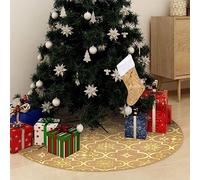 Ziaphsol Manta para árbol de Navidad de lujo, color amarillo, 122 cm, tela con patrón de nieve, manta para el árbol de Navidad, para el salón interior, incluye calcetín de Navidad para estante de