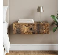 Ziaphsol Mesa auxiliar de madera de roble ahumado montada en la pared con espacio de almacenamiento, cajón y uso versátil para sala de estar, dormitorio u oficina, ahorra espacio y es resistente