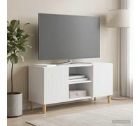 Ziaphsol Mueble de TV blanco de 102 cm de ancho con puertas giratorias de madera, consola multimedia versátil para sala de estar, estante, gestión de cables, cómoda estable para sala de estar y cine