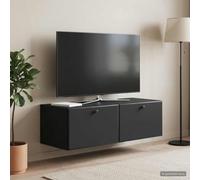 Ziaphsol Mueble de TV montado en la pared, 98 cm de ancho, color negro, diseño moderno con mucho espacio de almacenamiento, gestión de cables y puertas batientes de 90° para salón, cine en casa