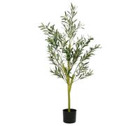 Ziaphsol Olivo artificial de 120 cm, verde, 450 hojas de fibra, tronco de madera de eje, maceta de plástico con cemento, para salón, oficina, balcón, interior y exterior, fácil de limpiar