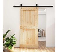 Ziaphsol Puerta corredera de pino macizo, color negro, 95 x 210 cm, puerta interior con ruedas y tirador para un diseño moderno de interiores