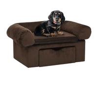 Ziaphsol Sofá para perros con cajón, felpa marrón, 75 x 50 x 38 cm, espacio de almacenamiento, cama para perros, parte inferior antideslizante para salón y dormitorio, rincón de descanso cómodo para