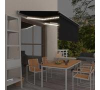 Ziaphsol Toldo retráctil manual con estor e iluminación LED, 3 x 2,5 m, antracita, marco de aluminio con recubrimiento de polvo, tela de poliéster resistente a los rayos UV y al agua, cenefa para