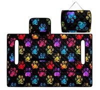 ZIATUBLES Accesorios para carrito de golf, funda de asiento portátil para carrito de golf, colorido protector de cojín con estampado de huellas de perro, plegable, manta de toalla para carritos EZGO