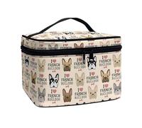 ZIATUBLES Bolsa de maquillaje ligera para mujer, bolsa portátil para brochas de maquillaje, bolsa de aseo para mujeres y adolescentes, actividades al aire libre, I Love French Bull Dog, Talla única