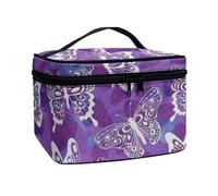 ZIATUBLES Bolsa de maquillaje para mujer con asa superior, paquetes de cosméticos, estuche de tren portátil, bolsa de aseo de gran capacidad para vacaciones, Mariposa Vintage Morado, Talla única