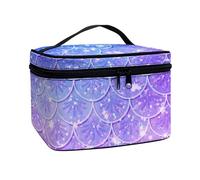 ZIATUBLES Bolsas de maquillaje con asa superior para mujer, paquetes de cosméticos ligeros, estuche de tren de gran capacidad para mujeres y adolescentes, Escamas de pescado púrpura, Talla única