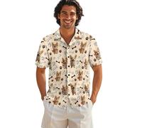 ZIATUBLES Camisas con botones para hombre, camisas casuales de manga corta, camisa gráfica de verano, ropa de playa para fiestas y viajes, Hueso de pata de perro Corgi, M