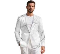 ZIATUBLES Chaqueta casual para hombre, con solapa con muescas, con bolsillos, ajuste regular, con un botón, abrigo deportivo, Mármol blanco, 4XL