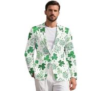 ZIATUBLES Chaqueta casual para hombre, con solapa con muescas, con bolsillos, ajuste regular, con un botón, abrigo deportivo, Hoja de trébol blanco y verde, 3XL