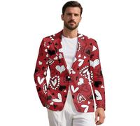ZIATUBLES Chaqueta tipo blazer para hombre, casual, con solapa con muescas, con bolsillos, abrigo deportivo de un botón, S-5XL, Forma de corazón rojo y blanco, 4XL