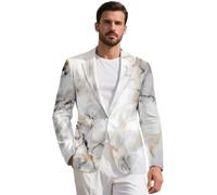 ZIATUBLES Chaqueta tipo blazer para hombre con bolsillos, solapa con muescas de un botón, chaqueta de traje casual, abrigo deportivo para banquetes y fiestas, Mármol blanco, XL