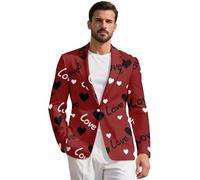 ZIATUBLES Chaqueta tipo blazer para hombre con bolsillos, solapa con muescas de un botón, chaqueta de traje casual, abrigo deportivo para banquetes y fiestas, Negro Rojo Blanco Love, 4XL
