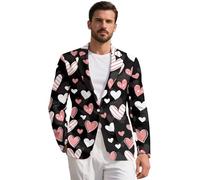 ZIATUBLES Chaqueta tipo blazer para hombre, informal, con solapa, con muescas, con un botón, abrigo deportivo con bolsillo para fiestas, Forma de corazón rosa y blanco, 4XL