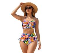 ZIATUBLES Conjunto de bikini para mujer, con control de abdomen, copas extraíbles, para verano, playa, XS-3XL, Vaca artística, S