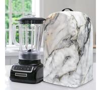 ZIATUBLES Cubierta antipolvo para licuadora con estampado de mármol blanco, cubierta protectora para electrodomésticos de cocina, resistente al agua, con asa superior para cafetera, batidora de pie