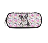 ZIATUBLES Estuche para lápices con compartimento espacioso, duradero, para guardar herramientas de papelería, bolsa para bolígrafos para la escuela y la oficina, Retro Floral Boston Dog, Talla única,