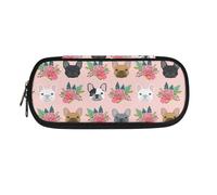 ZIATUBLES Estuche para lápices de gran capacidad con compartimento con cremallera, resistente a la suciedad, bolsa para bolígrafos de moda para la escuela y la oficina, Retro Floral Boston Dog, Talla